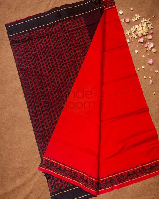 Handloom Korvai Cotton Silk Saree  |  Classic Red