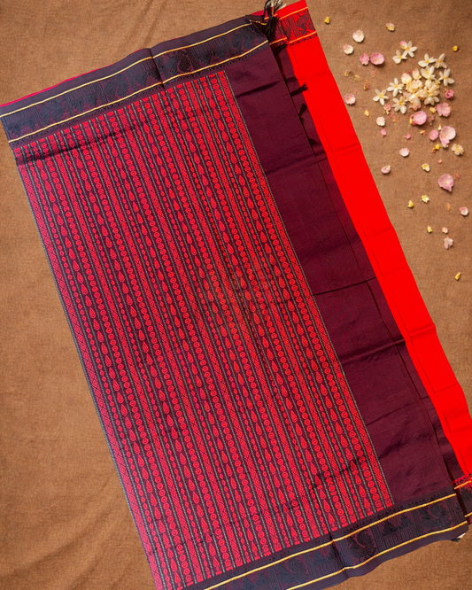 Handloom Korvai Cotton Silk Saree  |  Classic Red