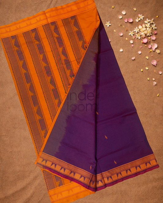 Pure Handloom Korvai Cotton Thread Work Saree | With Grape Purple