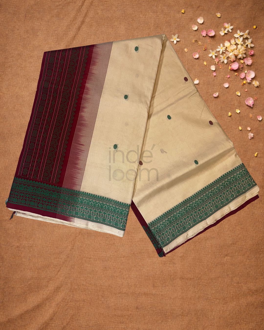 Handloom Korvai Silk Cotton Saree  |  Cream Beige
