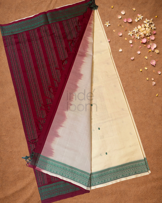 Pure Handloom Korvai Saree | With Pearl White