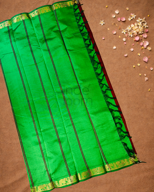 Handloom Korvai Silk Cotton Saree  |  Maroon Red