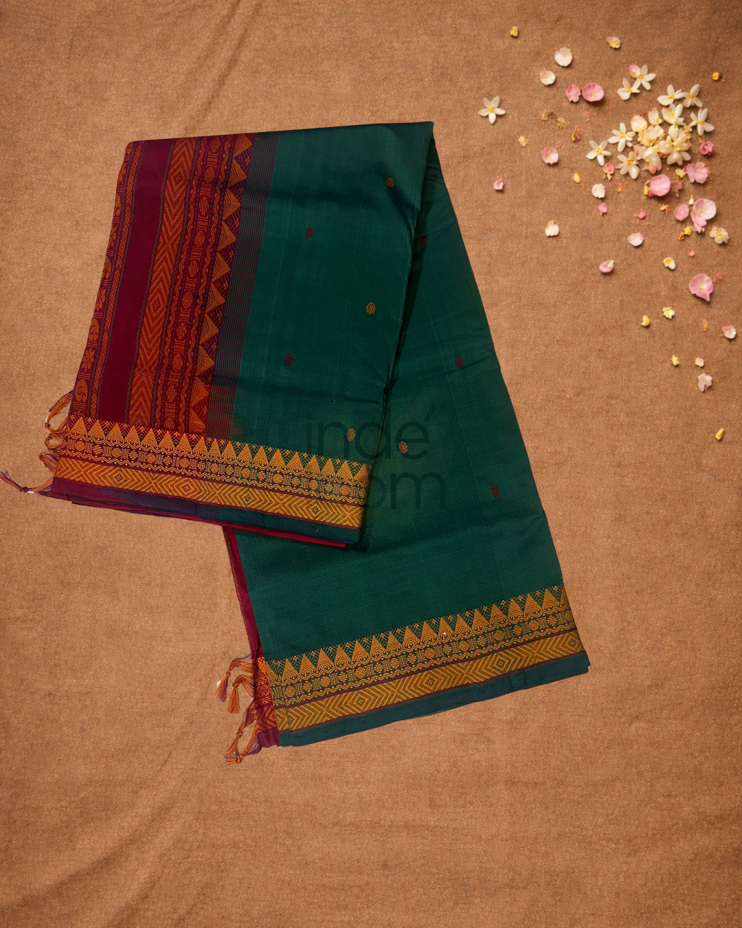 Handloom Korvai Silk Cotton Saree  |  Deep Teal