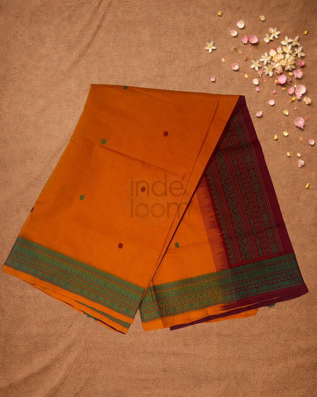 Handloom Korvai Silk Cotton Saree  |  Fire Orange