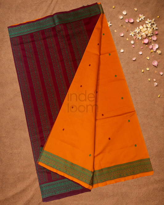 Pure Handloom Korvai Saree | With Neon Orange