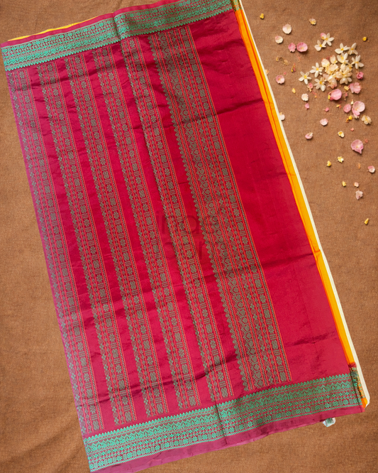 Pure Handloom Korvai Saree | With Neon Orange