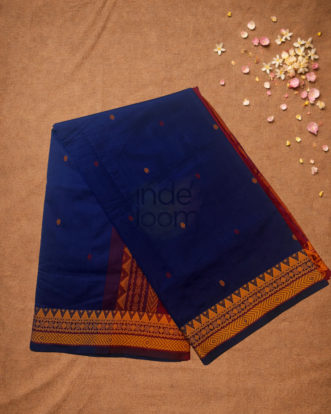 Handloom Korvai Silk Cotton Saree  |  Denim Blue