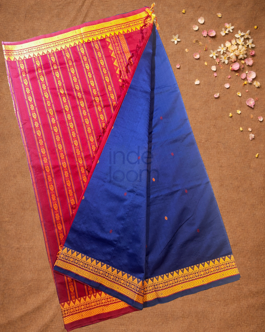 Handloom Korvai Silk Cotton Saree  |  Denim Blue
