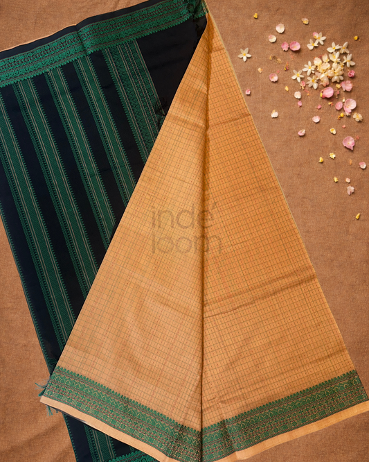Pure Handloom Korvai Saree | With Sand Brown