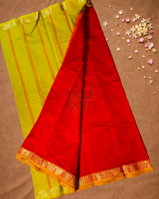 Pure Handloom Korvai Saree | With Classic Red