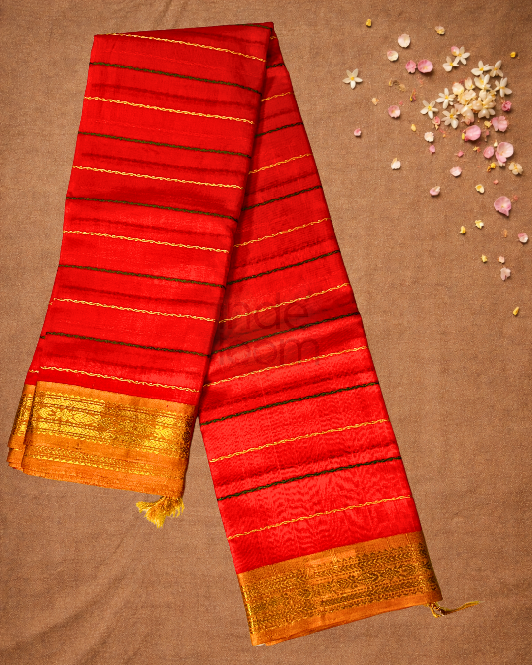 Handloom Korvai Cotton Silk Saree  |  Burnt Orange