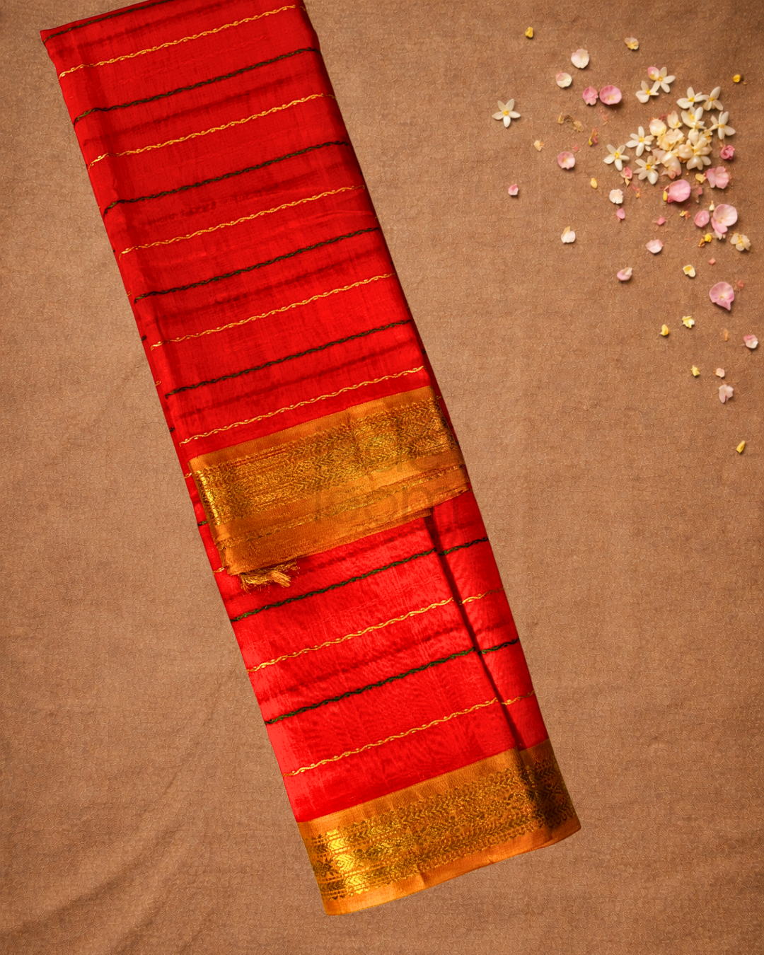 Handloom Korvai Cotton Silk Saree  |  Burnt Orange