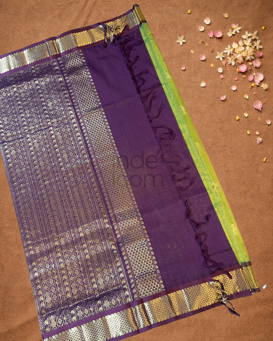 Pure Handloom Korvai Saree | With Parrot Green