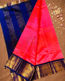 Pure Handloom Korvai Saree | With Deep Pink