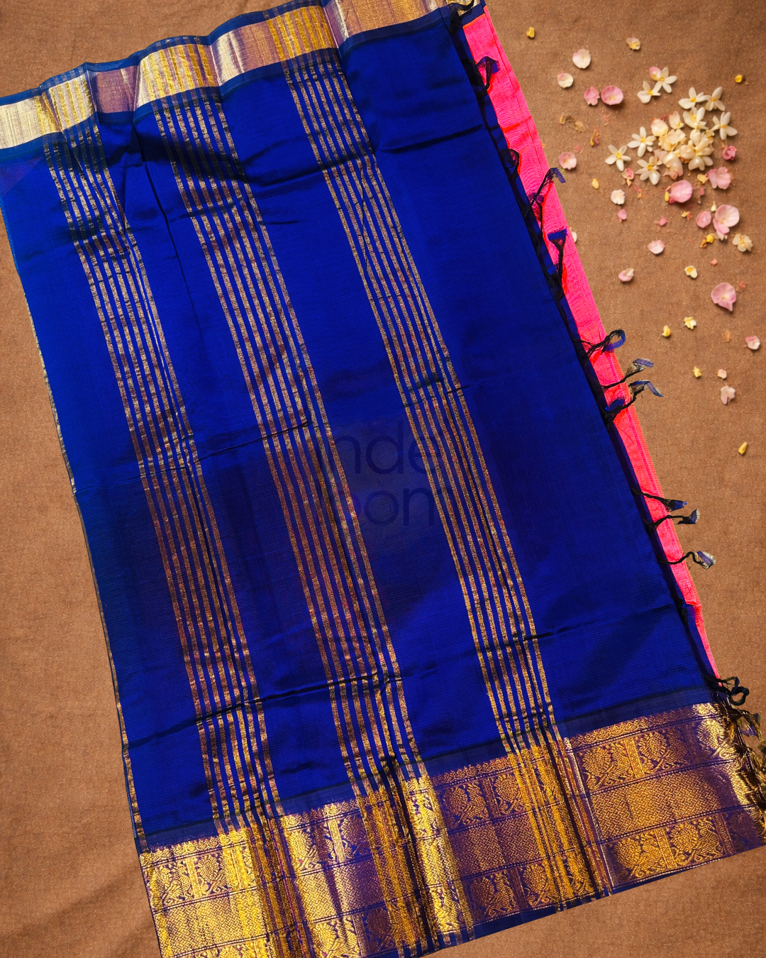 Pure Handloom Korvai Saree | With Deep Pink