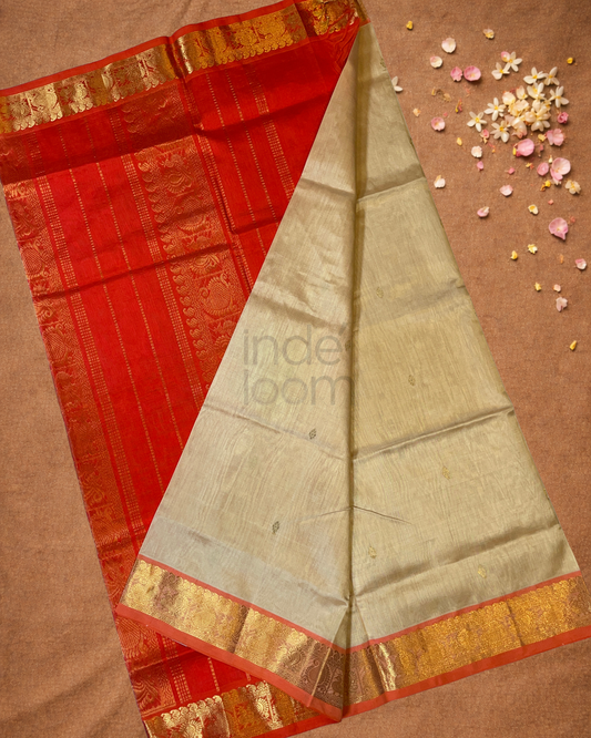 Pure Handloom Korvai Saree | With Cream White