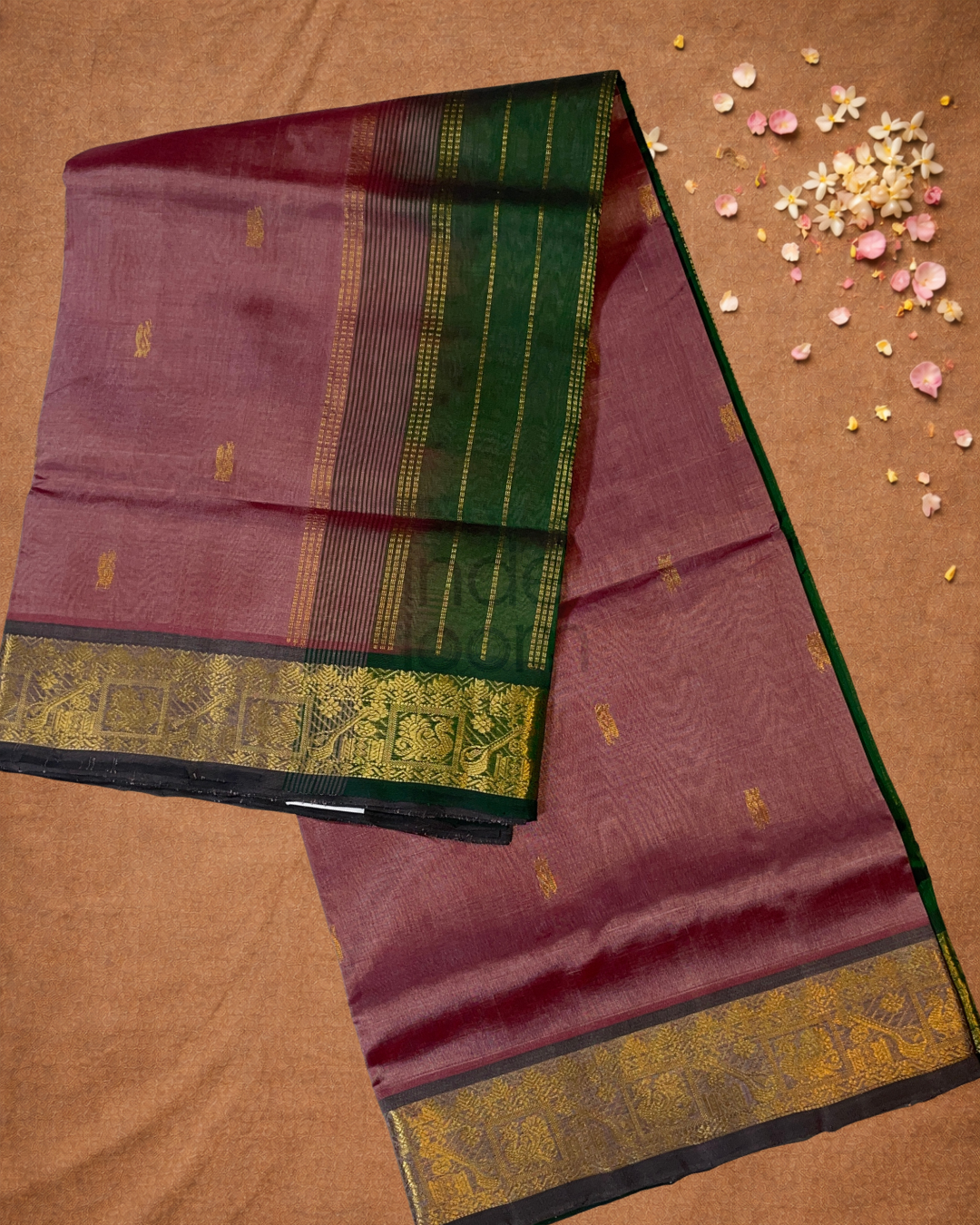 Handloom Korvai Silk Cotton Saree  |  Wine Red