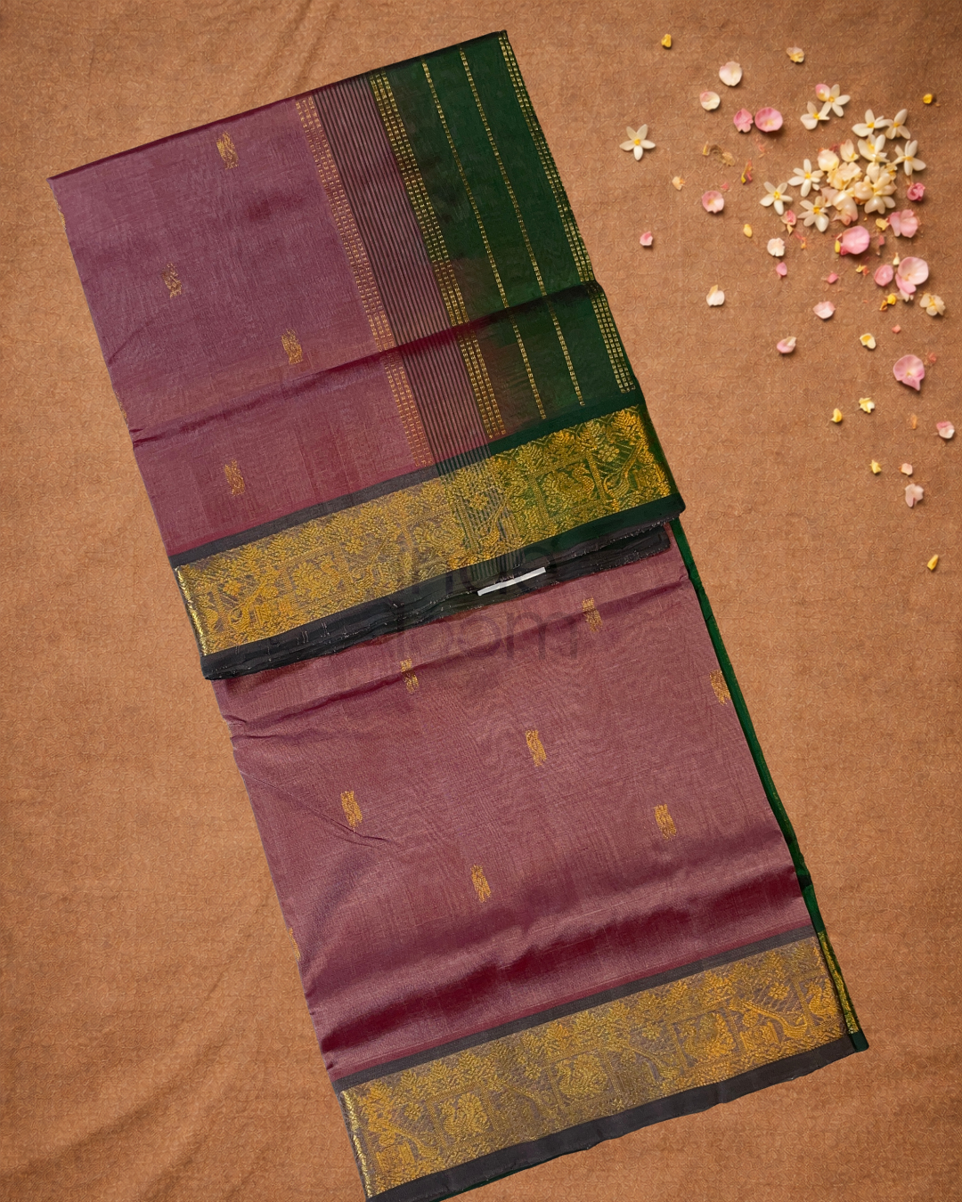 Handloom Korvai Silk Cotton Saree  |  Wine Red