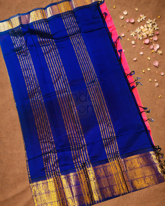 Pure Handloom Korvai Saree | With Deep Pink