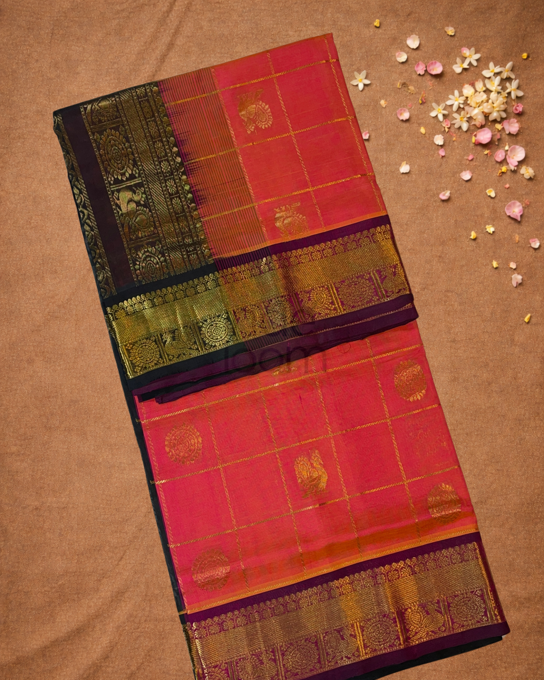 Handloom Korvai Silk Cotton Saree  |  Tomato Red
