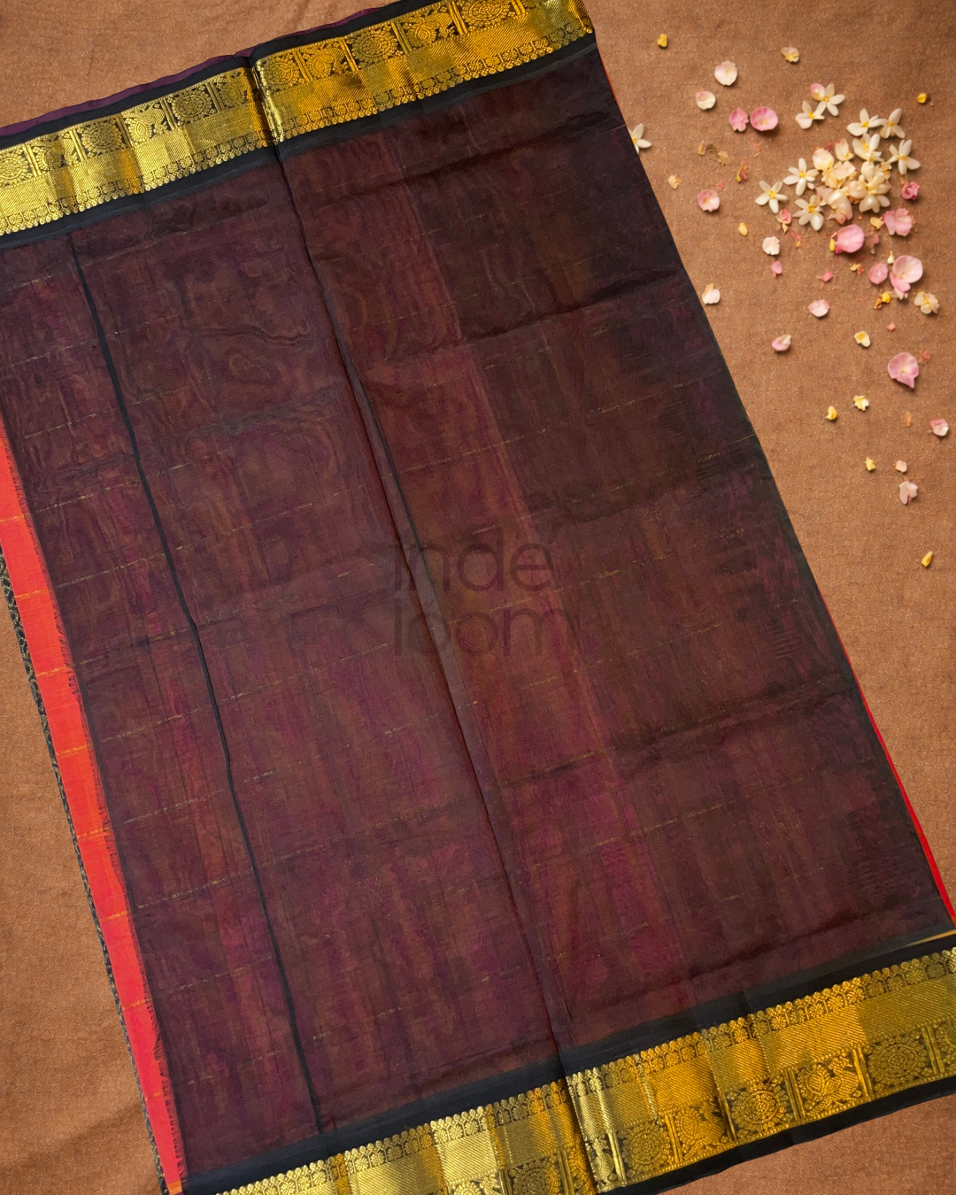 Handloom Korvai Silk Cotton Saree  |  Tomato Red