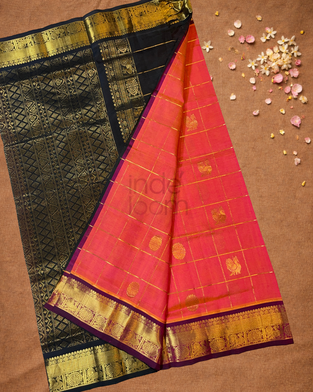 Handloom Korvai Silk Cotton Saree  |  Tomato Red