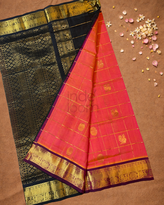 Handloom Korvai Silk Cotton Saree  |  Tomato Red