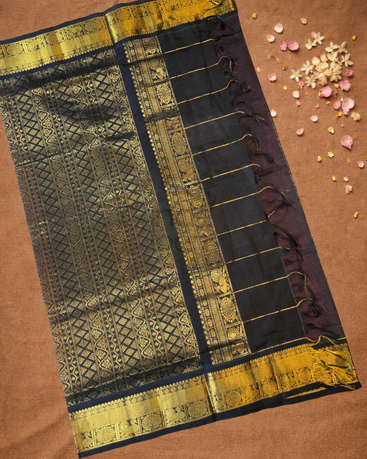 Handloom Korvai Silk Cotton Saree  |  Tomato Red
