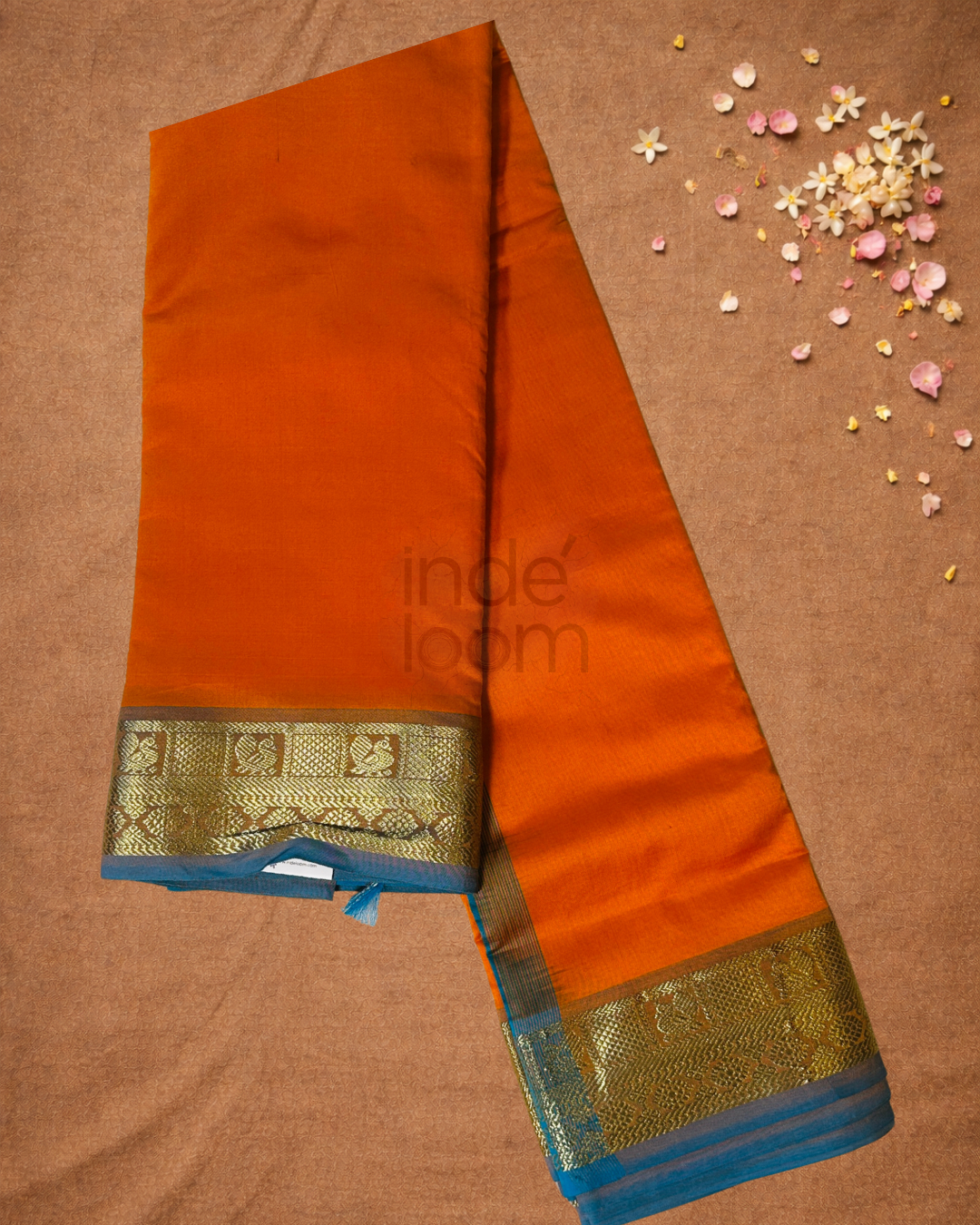 Pure Handloom Korvai Saree | With Fire Orange