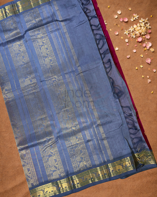 Pure Handloom Korvai Saree | With Mulberry Purple