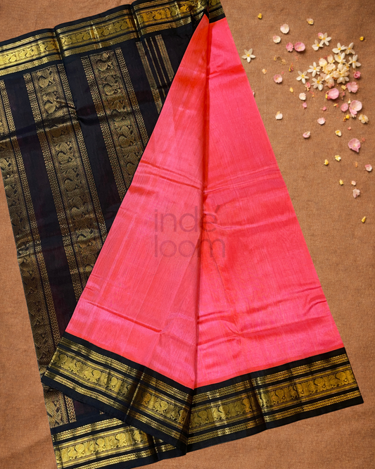 Pure Handloom Korvai Saree | With Hot Pink