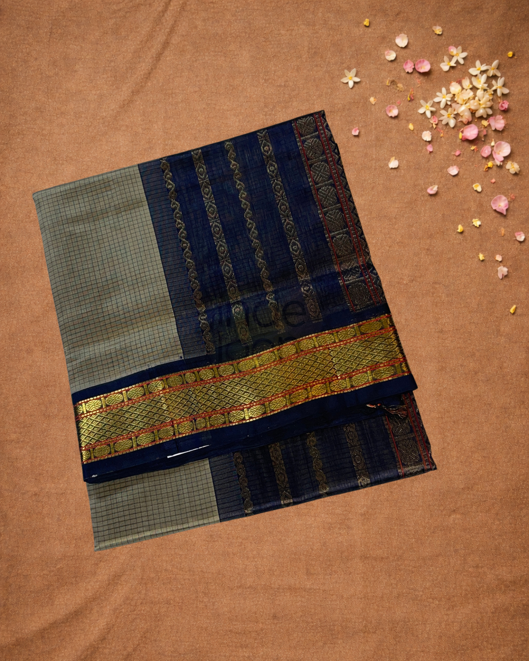 Handloom Korvai Silk Cotton Saree  |  Almond Beige