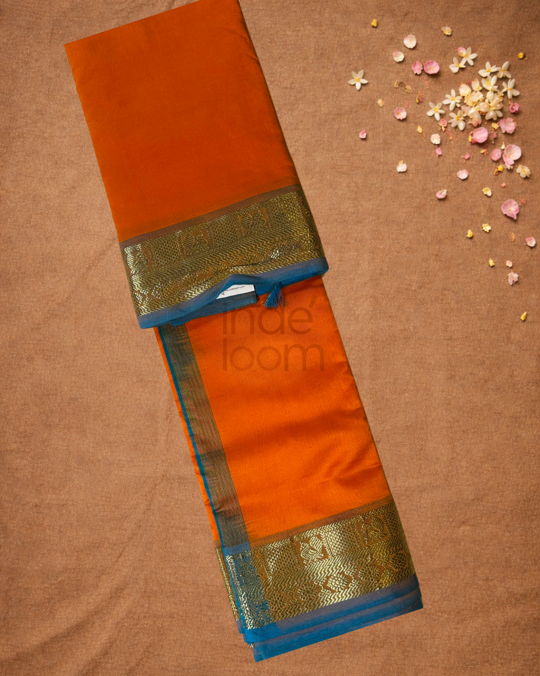 Pure Handloom Korvai Saree | With Fire Orange