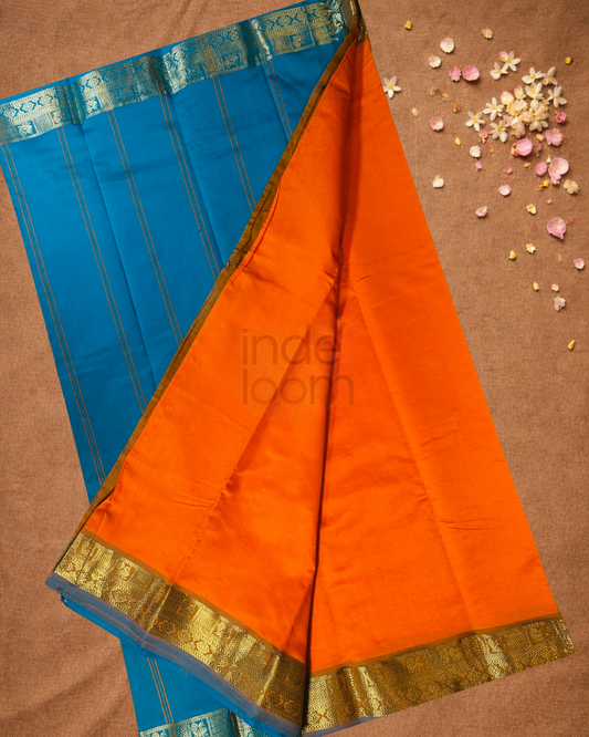 Handloom Korvai Silk Cotton Saree  |  Fire Orange