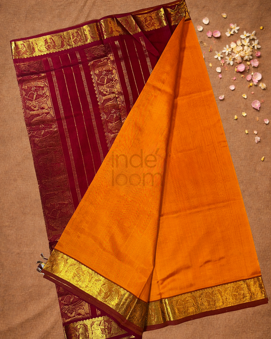 Pure Handloom Korvai Saree | With Mustard Yellow
