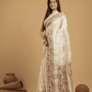 Linen White Tussar Silk Jamdani Saree - 044 - indeloom