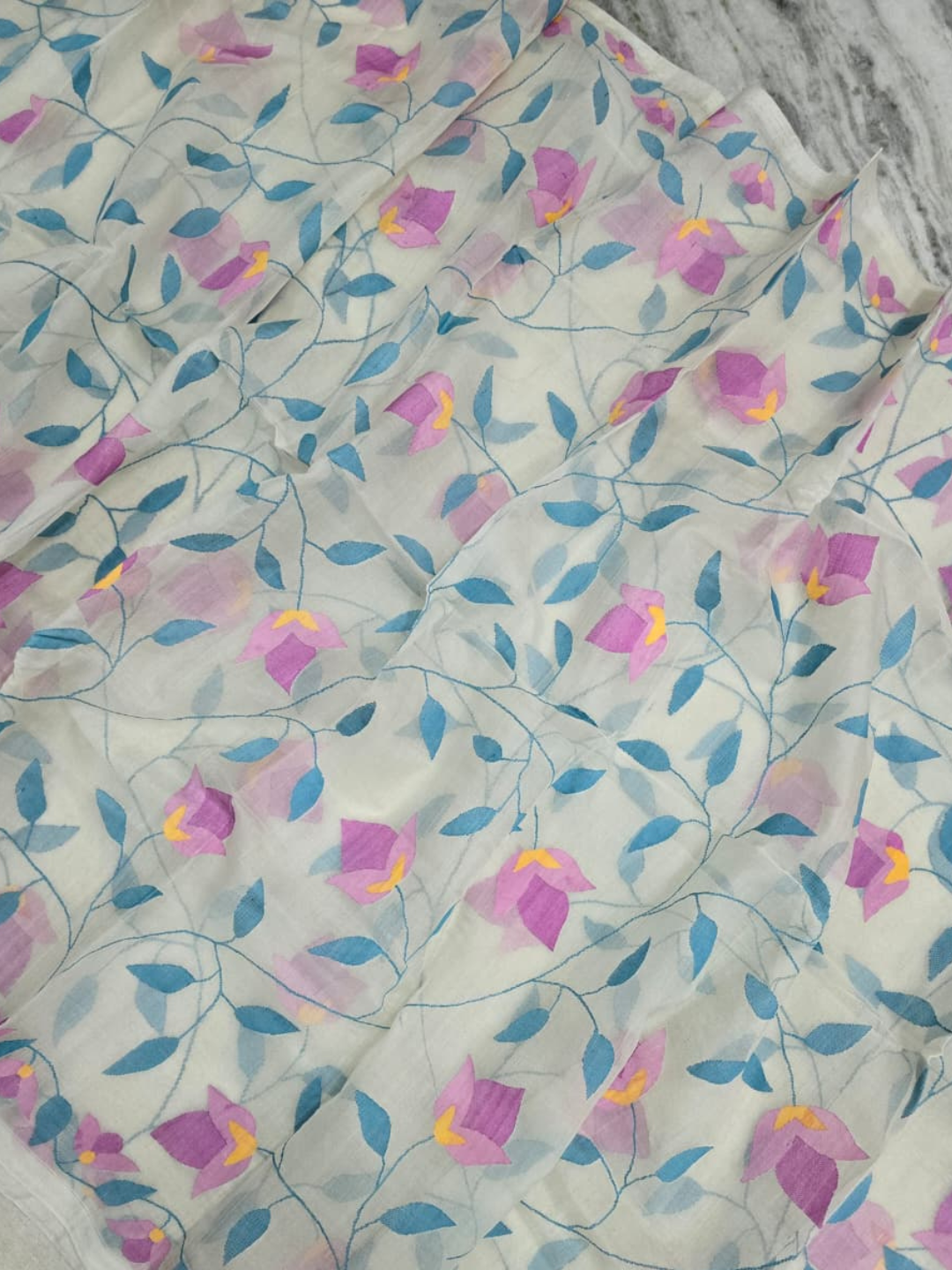Hand Made Jamdani Saree With Chalk White - 183
