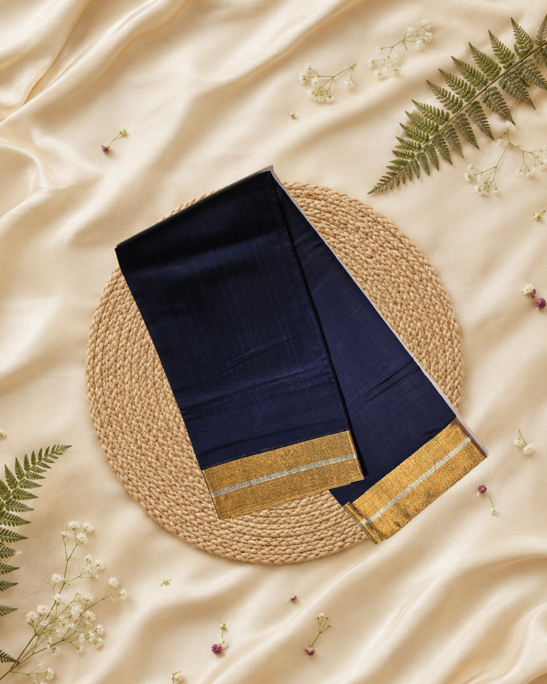 Chanderi Silk Saree With Dark Blue