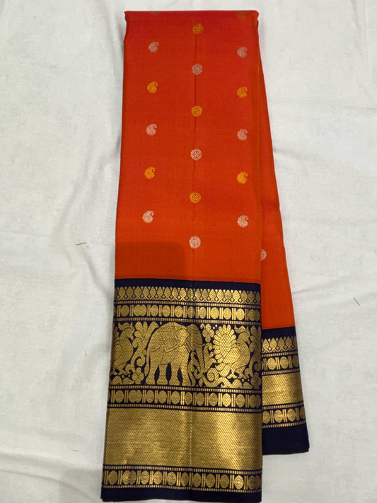Orange Pure Handwoven Gadwal Silk Saree-201