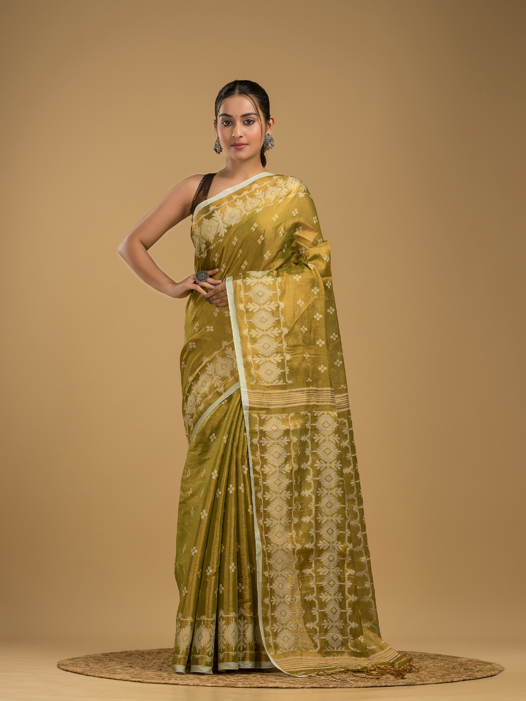 Tissue Silk Jamdani Saree Classic Yellow- 043