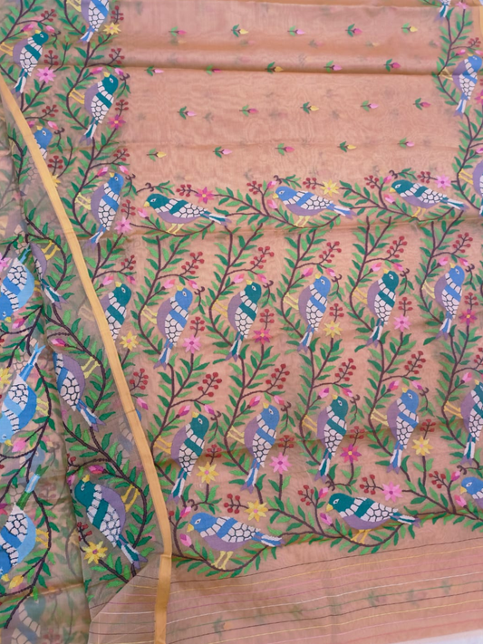 Handwoven Pure Handwoven Pure Muslin Saree  |  Peach Orange