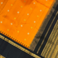 Fire Orange and Black Border Pure Handwoven Kanchi Silk Saree -205