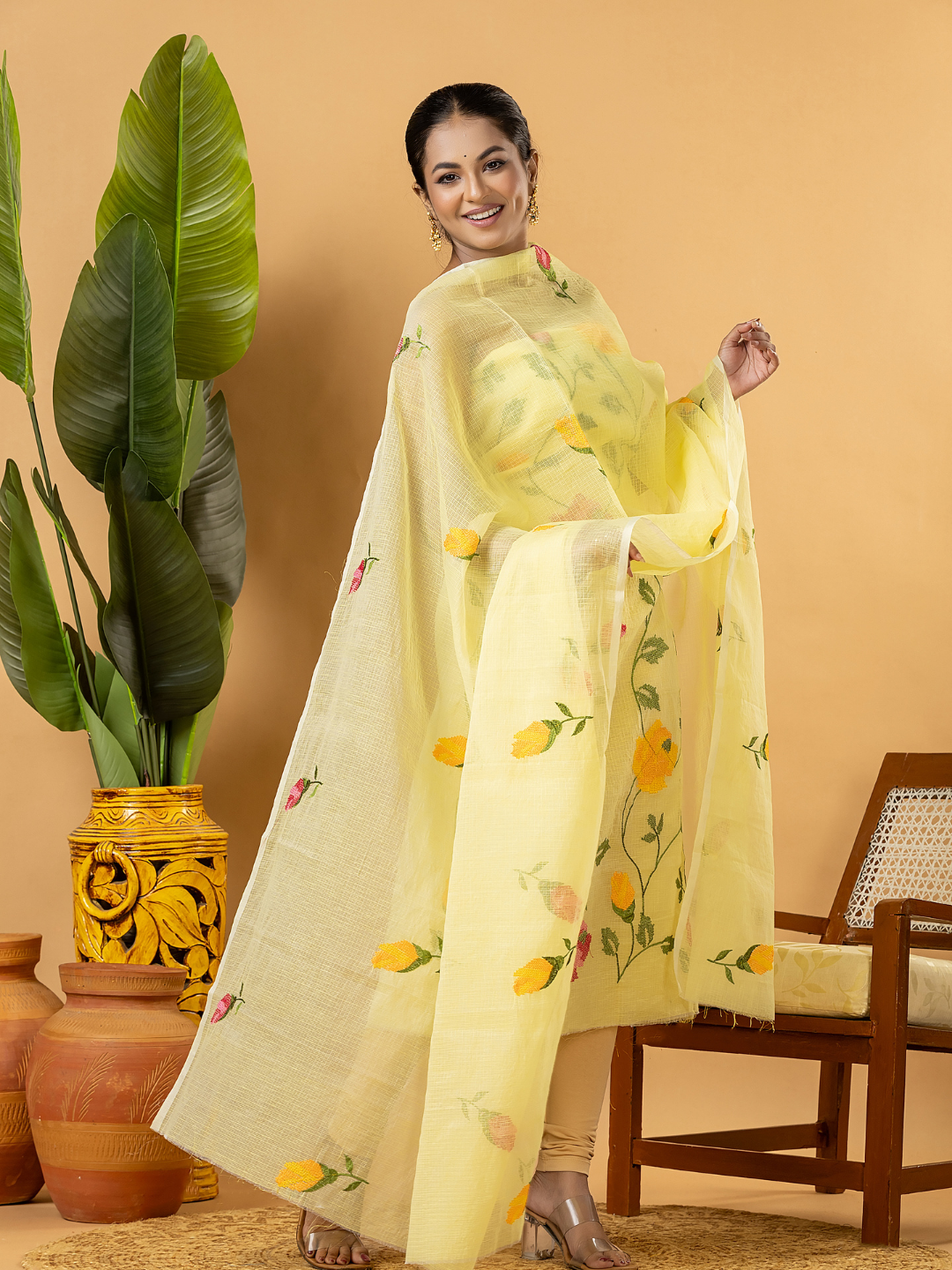 Classic Kota Doria Cotton Unstitched 2-Piece Kurti | Lemon Yellow