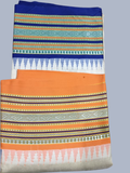 Blue and Orange Handloom Vidarbha Tussar Silk Saree with Multicolor Contrast Border -013