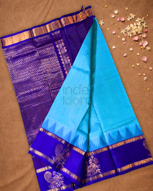 Pure Handloom Korvai Saree | Cyan Blue