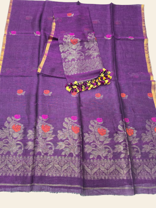 Pure Handloom Linen Unstitched 2-piece  Kurti | purple