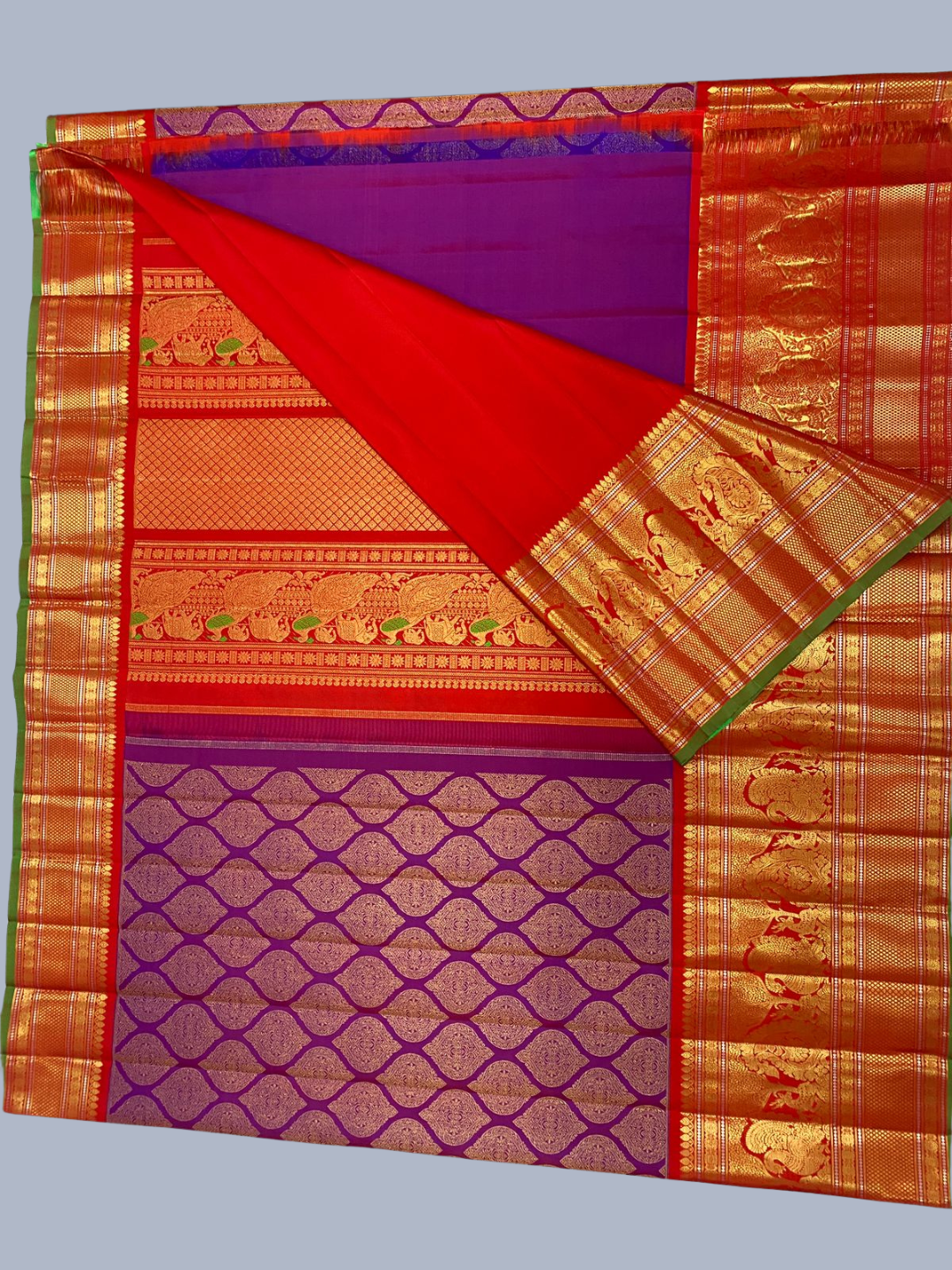 Pure Handwoven Gadwal Silk Saree With Wine Purpule - 014