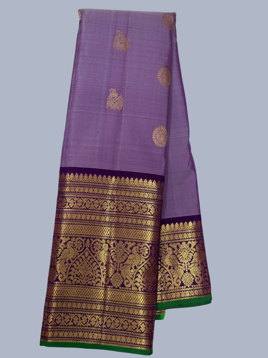 Pure Handwoven Gadwal Silk Saree With Pale Purple-030