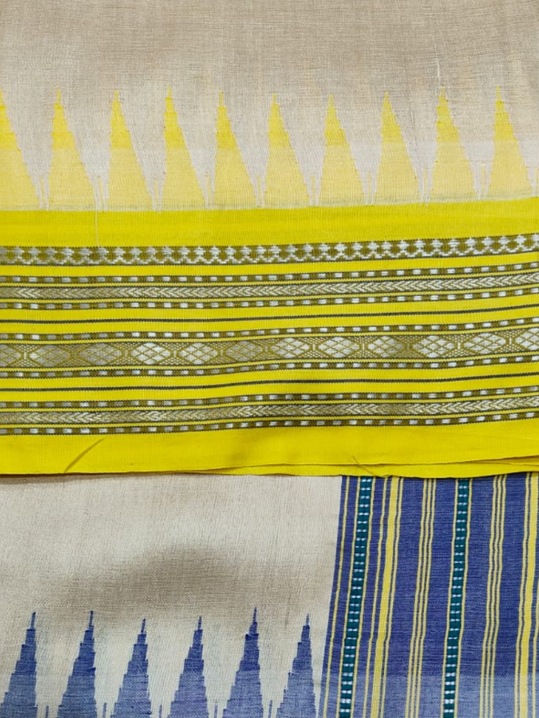 Handwoven Pure Vidarbha Tussar Silk Saree  |  Yellow And Blue