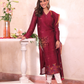 Ruby Red Cotton Linen 2-Piece Set Kurti & Dupatta (UNSTITCHED) - 302